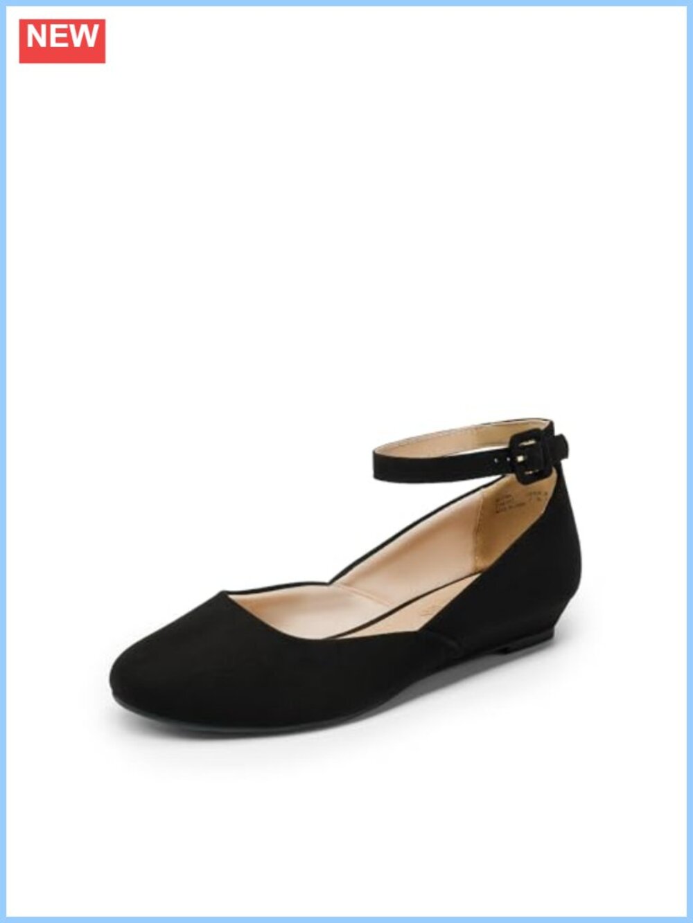 Women's Round Toe Dress Flats with Ankle Strap Buckle and Low Wedge Heel